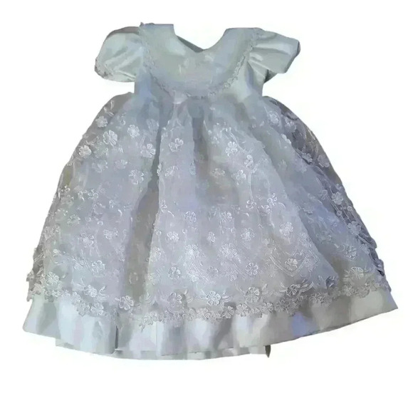 baptism Christening girls White Lace Dress Size 4 Little Girl